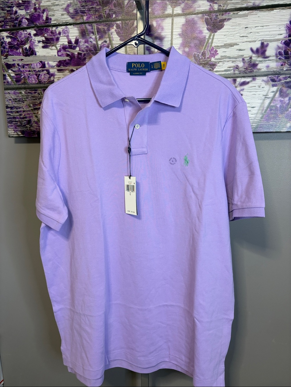 Ralph Lauren Classic Lavender Men’s Polo Shirt with Green Logo NWT Size L